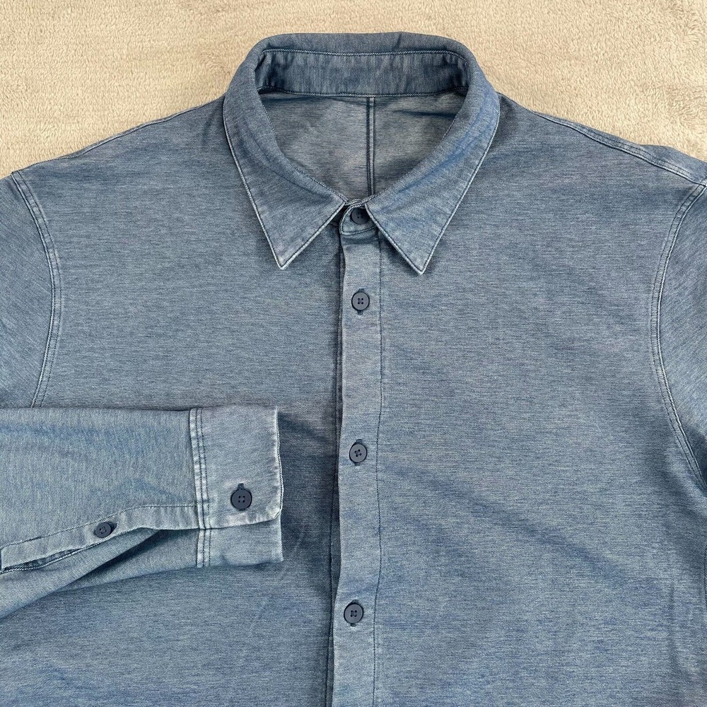 Lululemon Qwick Oxford‎ Commission Shirt Men XL Blue Performance Long Sleeve
